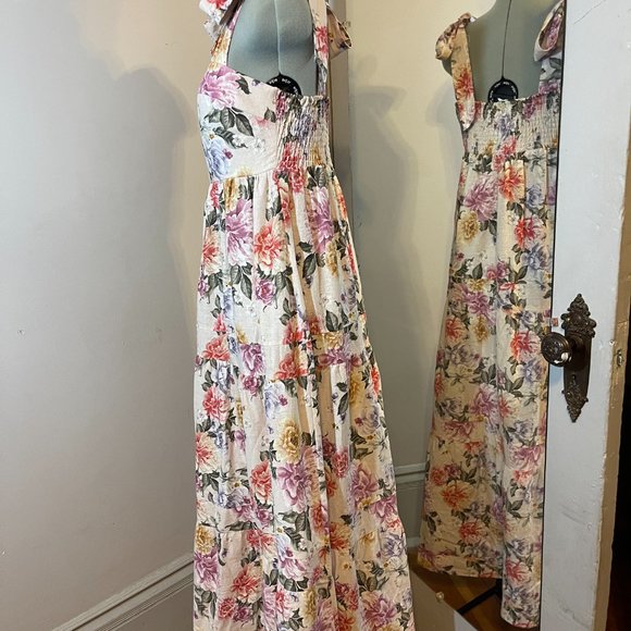 House of Harlow 1960 Linen Blend Tiered Bow Tie Shoulder Long Maxi Dress - Picture 3 of 8